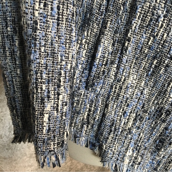 Roz & Ali Open Tweed Blazer in  lightweight Blue white Fringed  Size M - Picture 6 of 12